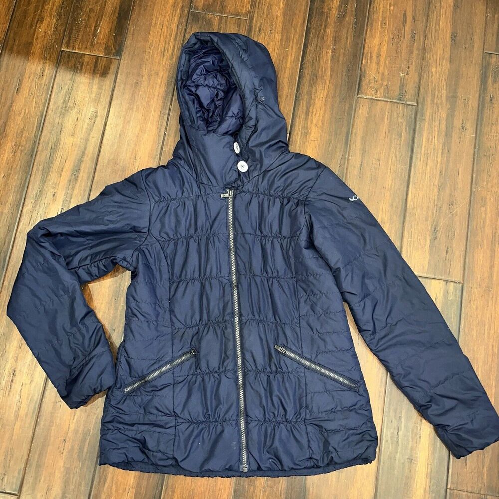 Columbia Thermal Coil Puffer Coat Parka Womens S Blue Hooded Jacket Skiing